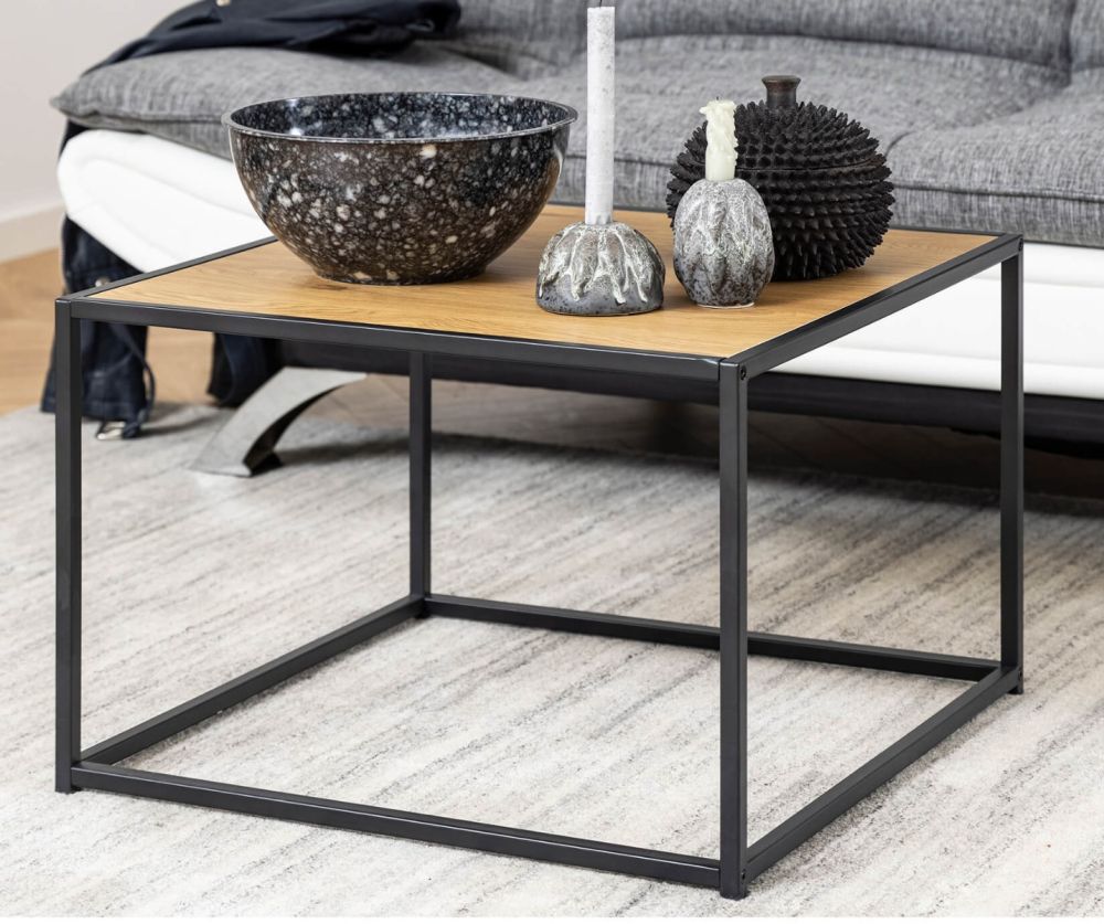 Seaford Black Metal Coffee Table with Oak Top