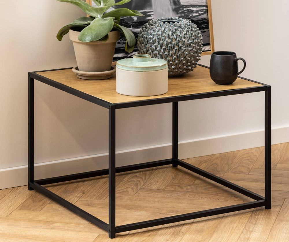 Seaford Black Metal Coffee Table with Oak Top