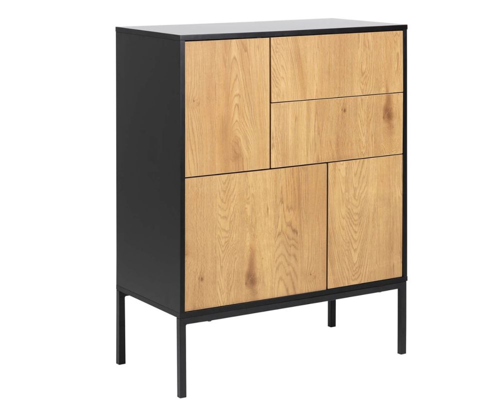 Seaford Black and Oak 3 Door 2 Drawer Sideboard 