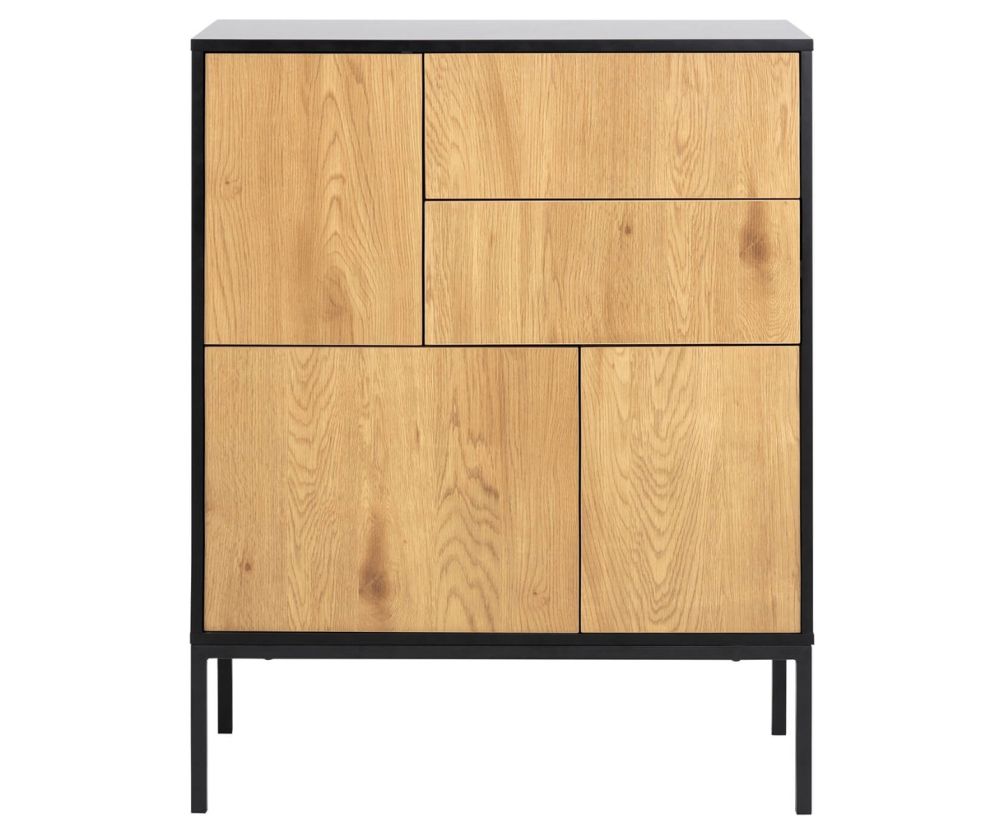 Seaford Black and Oak 3 Door 2 Drawer Sideboard 