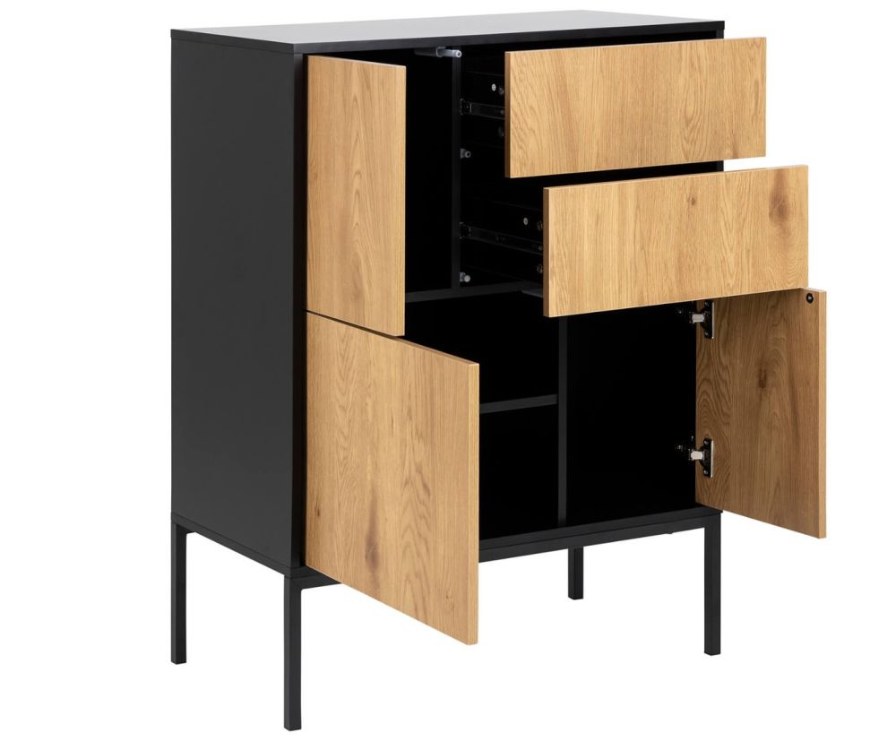 Seaford Black and Oak 3 Door 2 Drawer Sideboard 