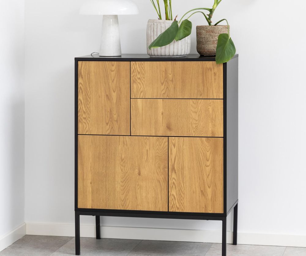 Seaford Black and Oak 3 Door 2 Drawer Sideboard 