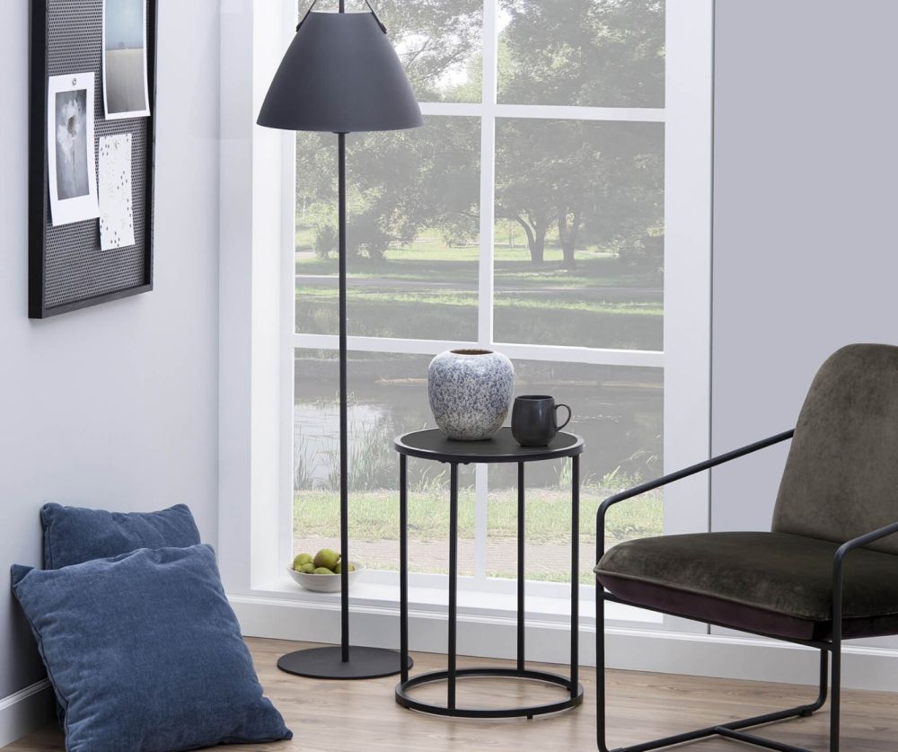 Seaford Black Metal Small Round Side Table with Black Top 