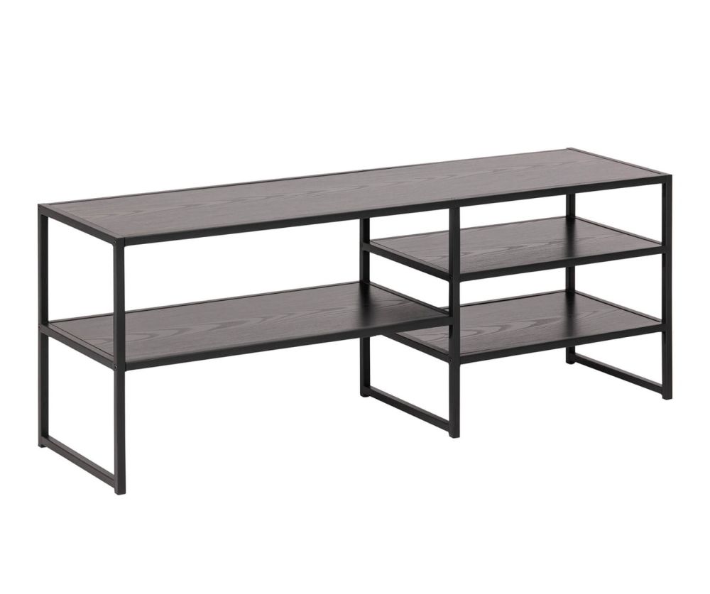 Seaford Black Metal Open TV Unit with 3 Black Shelves