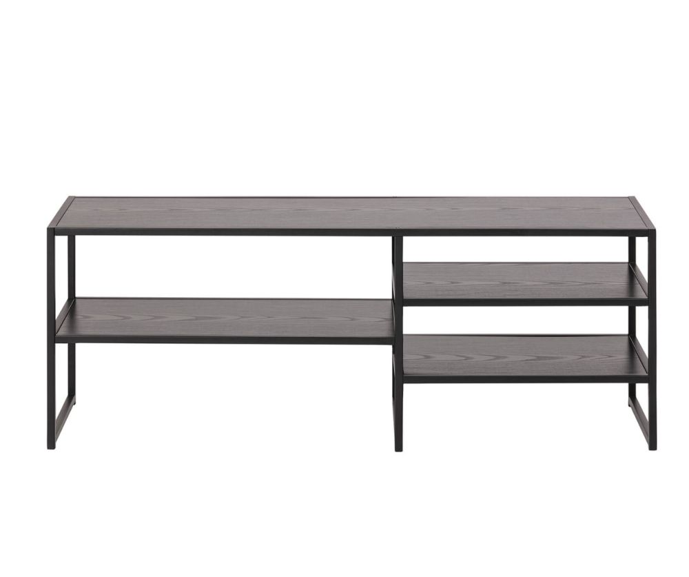 Seaford Black Metal Open TV Unit with 3 Black Shelves