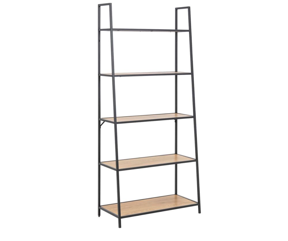Seaford Black Metal Ladder Bookcase with 5 Oak Shelves
