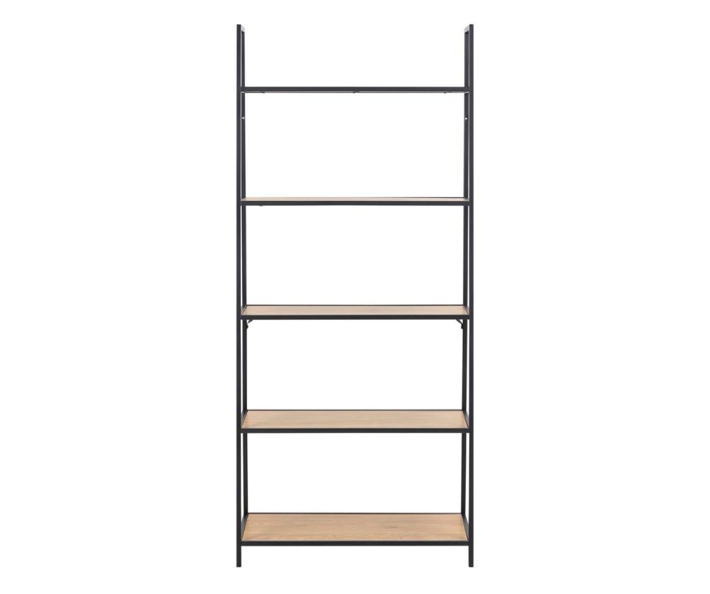 Seaford Black Metal Ladder Bookcase with 5 Oak Shelves