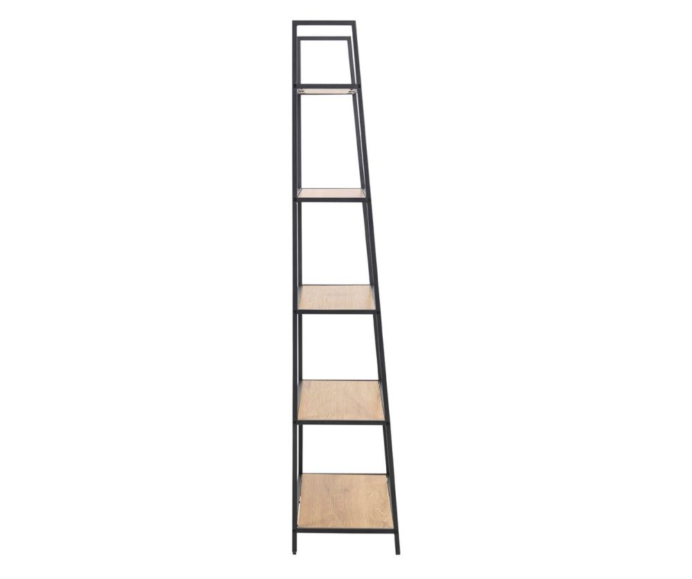 Seaford Black Metal Ladder Bookcase with 5 Oak Shelves