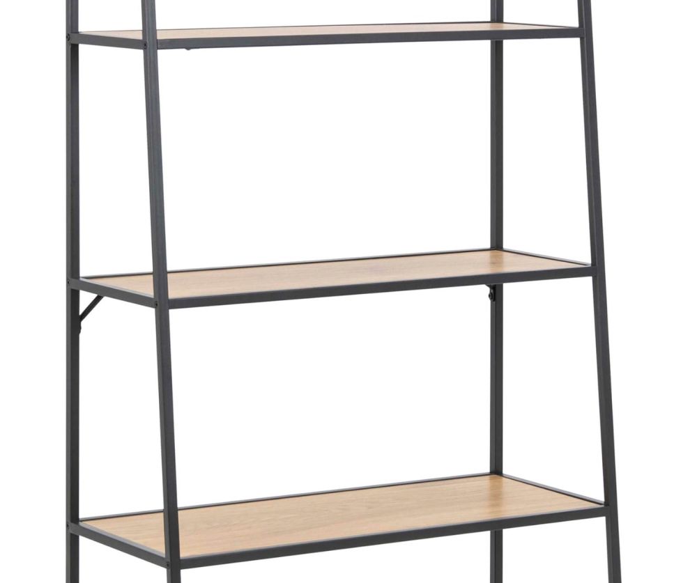 Seaford Black Metal Ladder Bookcase with 5 Oak Shelves