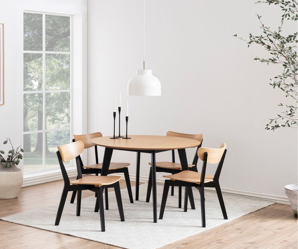 Roxby Oak And Black Round Dining Table 