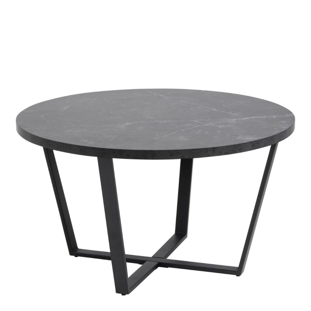 Amble Black Marble Melamine Top Round Coffee Table with Black Legs