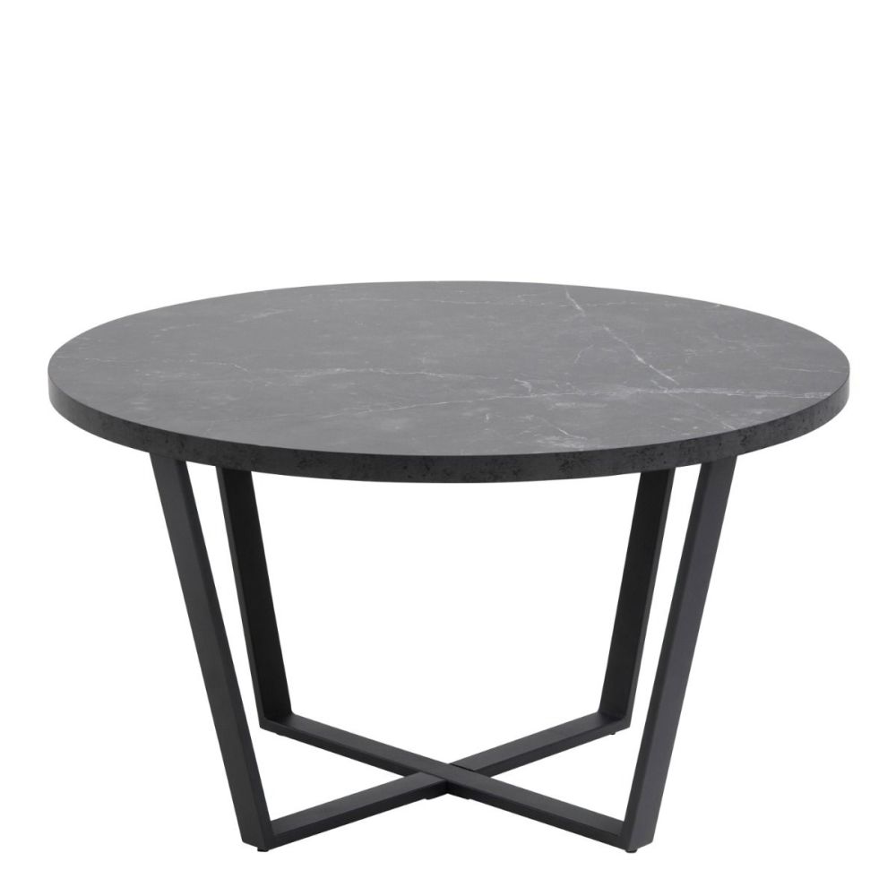 Amble Black Marble Melamine Top Round Coffee Table with Black Legs