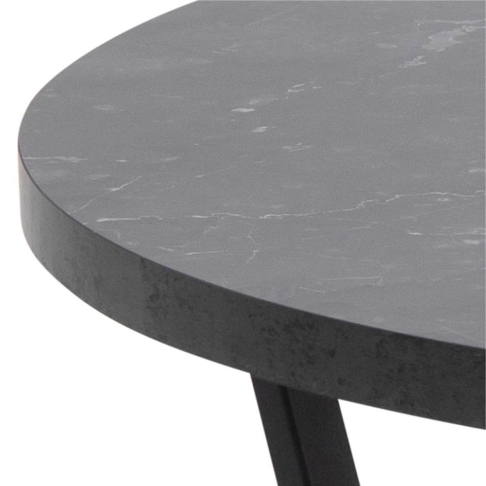 Amble Black Marble Melamine Top Round Coffee Table with Black Legs