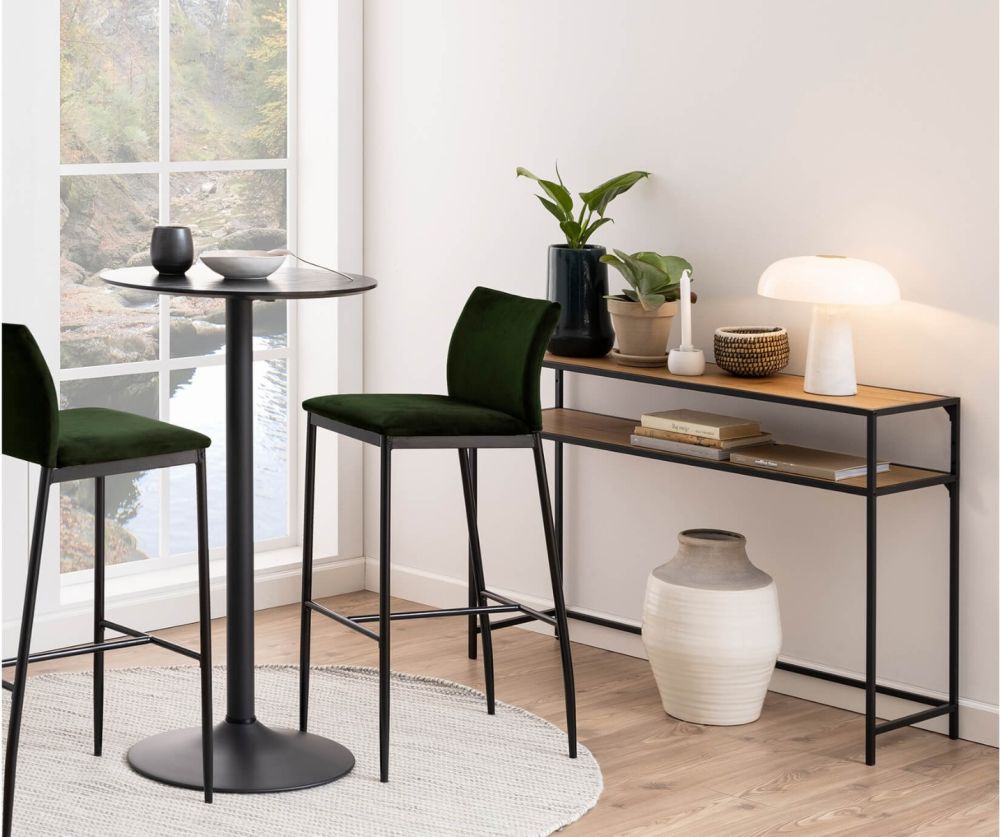 Seaford Black Metal Console Table with Oak Top