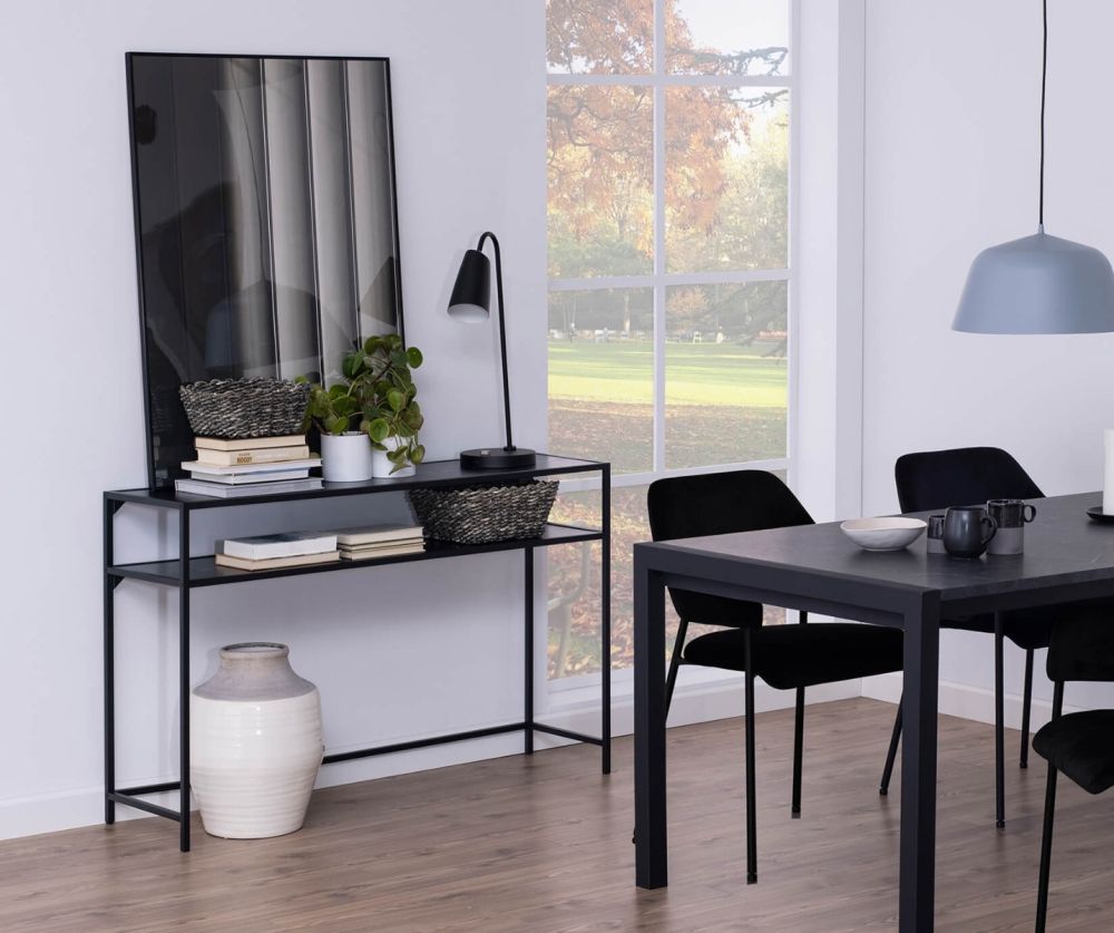 Seaford Black Metal Console Table with Black Top