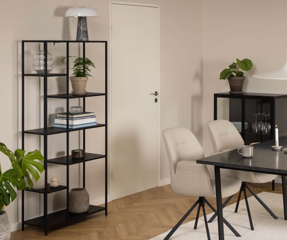 Newcastle Matt Black 6 Shelves Asymmetrical Bookcase 