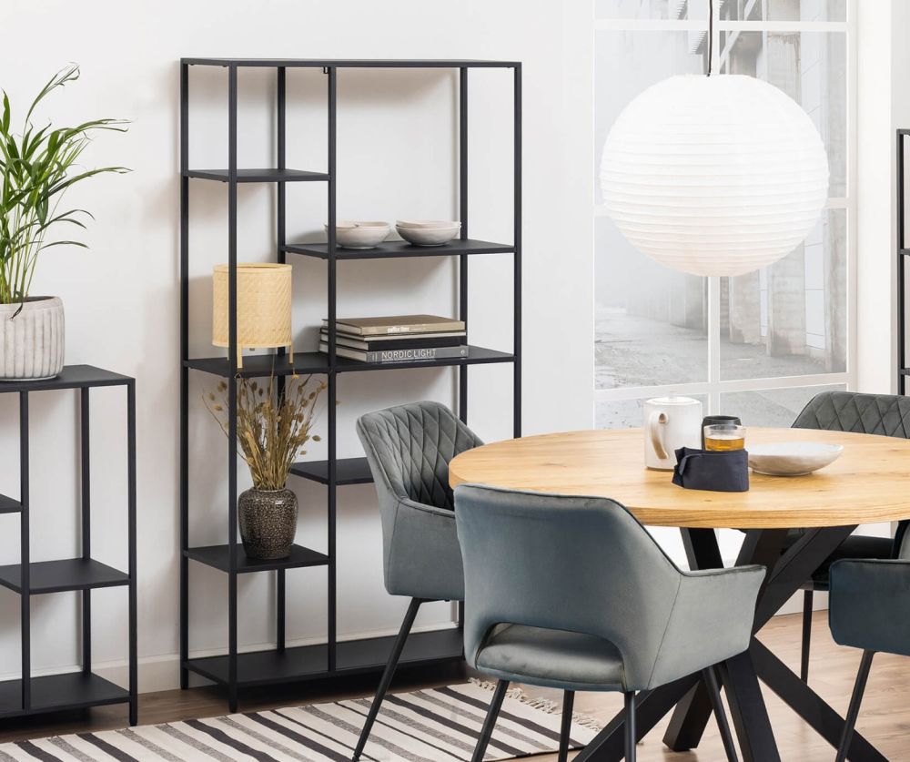 Newcastle Matt Black 6 Shelves Asymmetrical Bookcase 