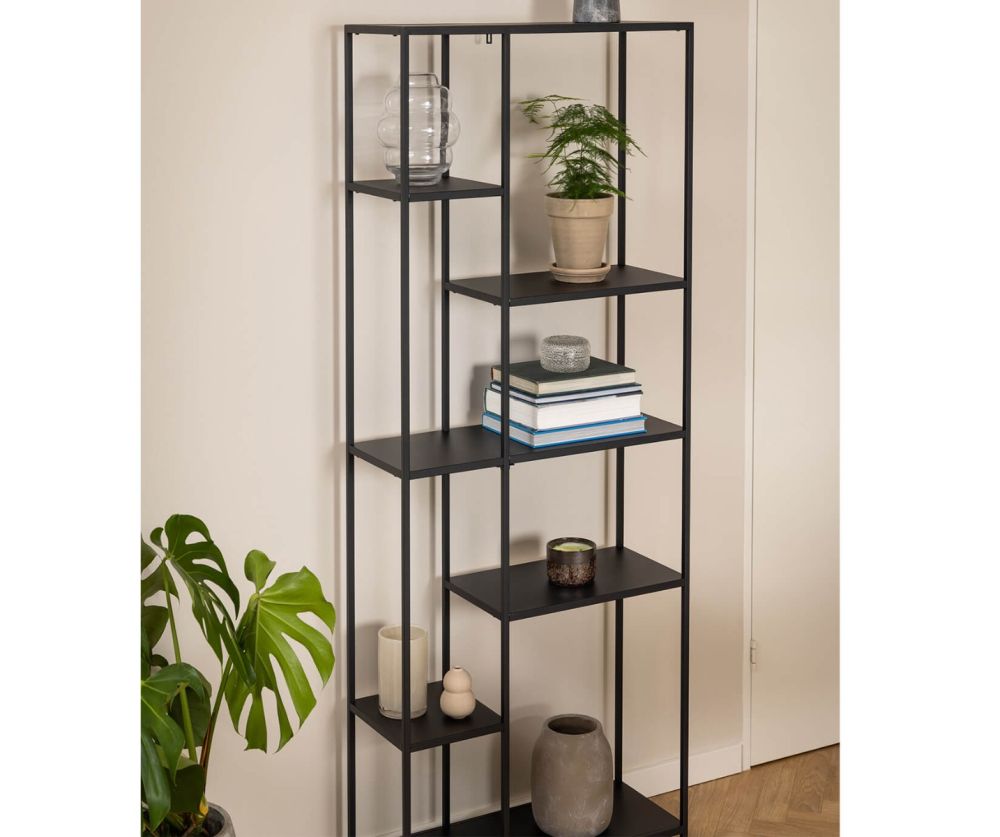 Newcastle Matt Black 6 Shelves Asymmetrical Bookcase 