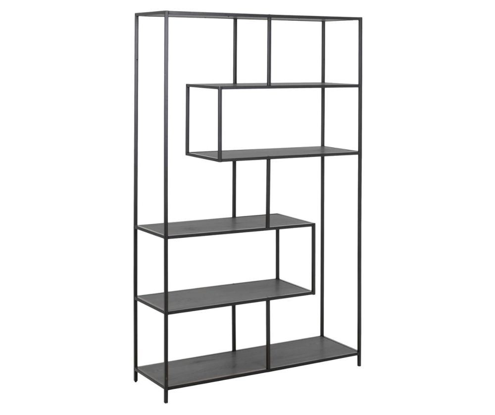 Seaford Black Metal Large Asymmetrical Bookcase with 5 Black Shelves