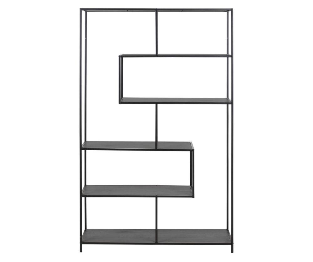 Seaford Black Metal Large Asymmetrical Bookcase with 5 Black Shelves