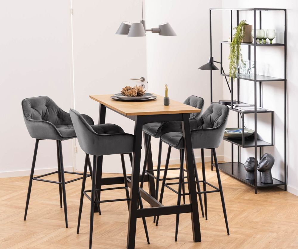 Seaford Black Metal Large Asymmetrical Bookcase with 5 Black Shelves