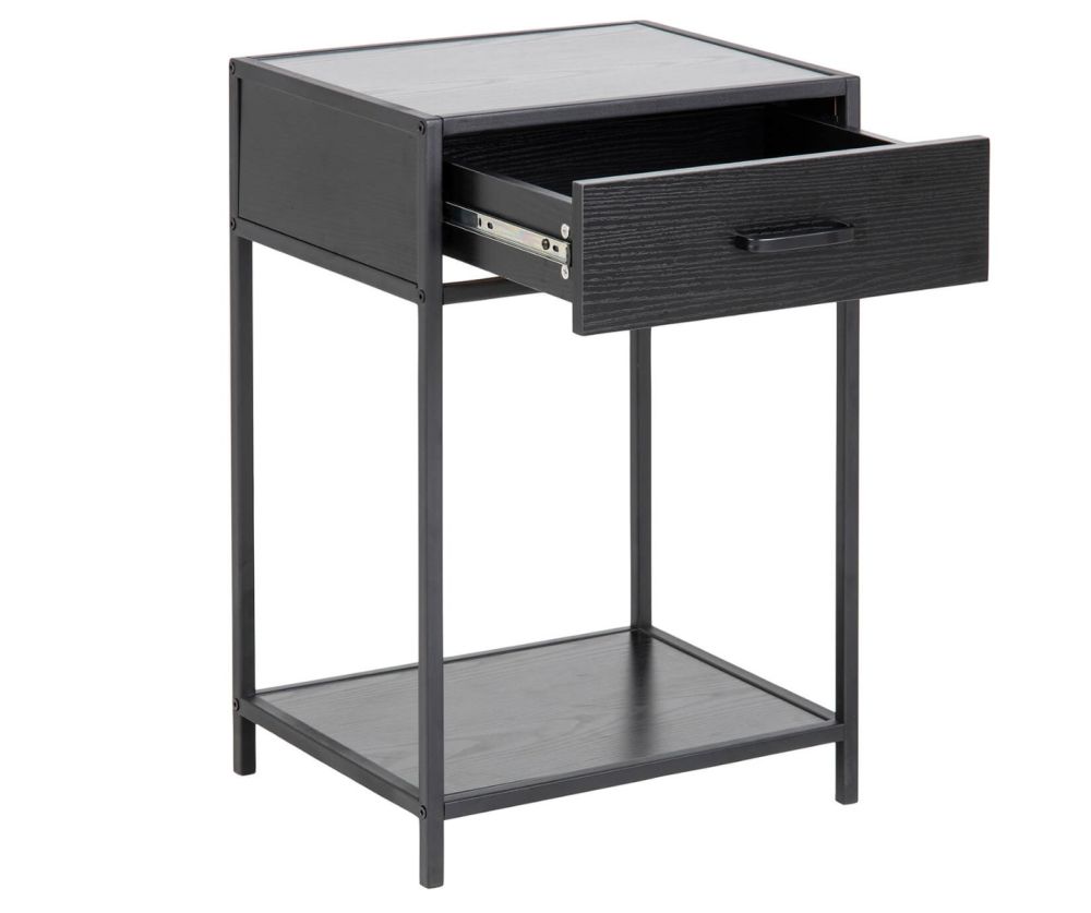 Seaford Black Bedside Table with 1 Drawer 