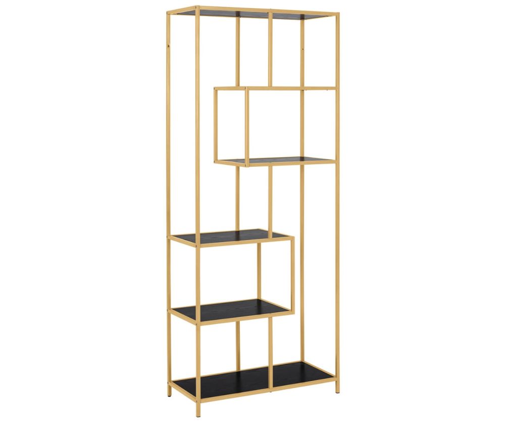 Seaford Tall Gold Metal Bookcase with 5 Black Shelves