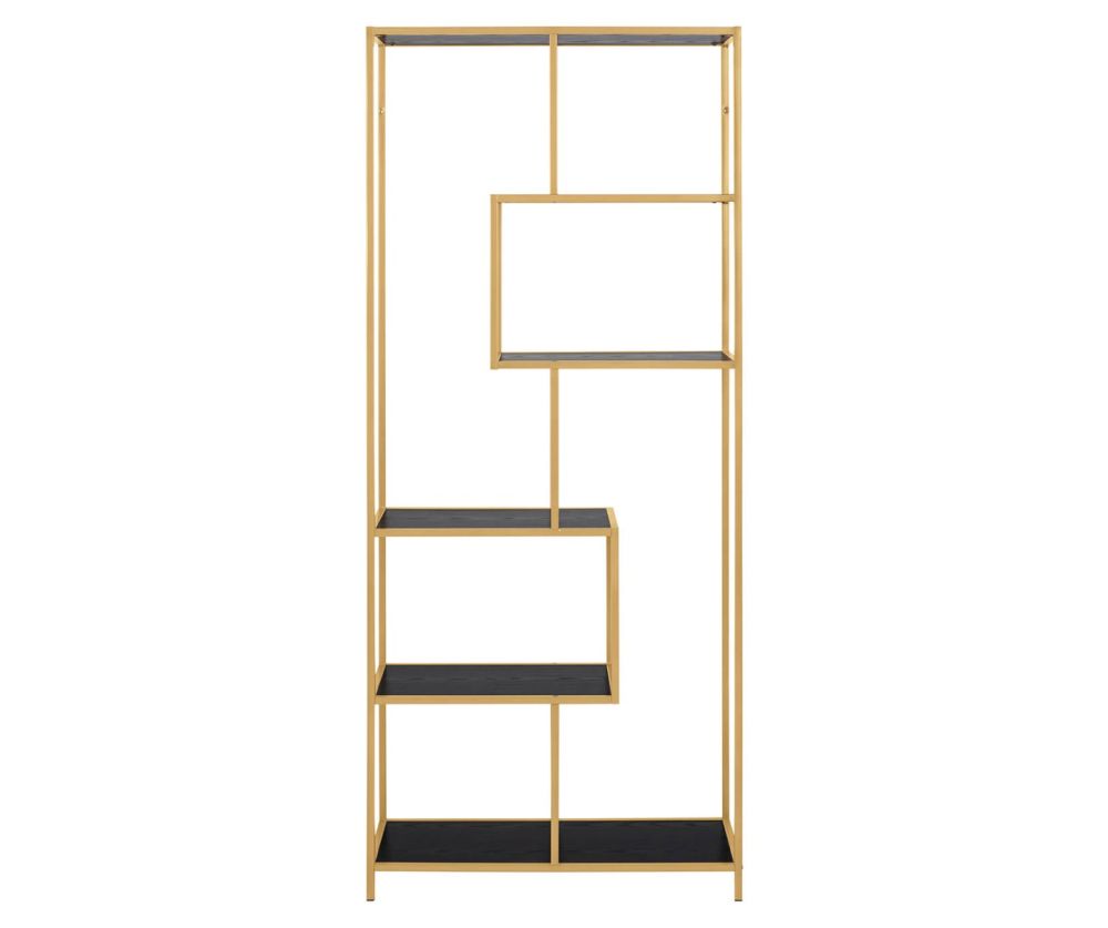 Seaford Tall Gold Metal Bookcase with 5 Black Shelves