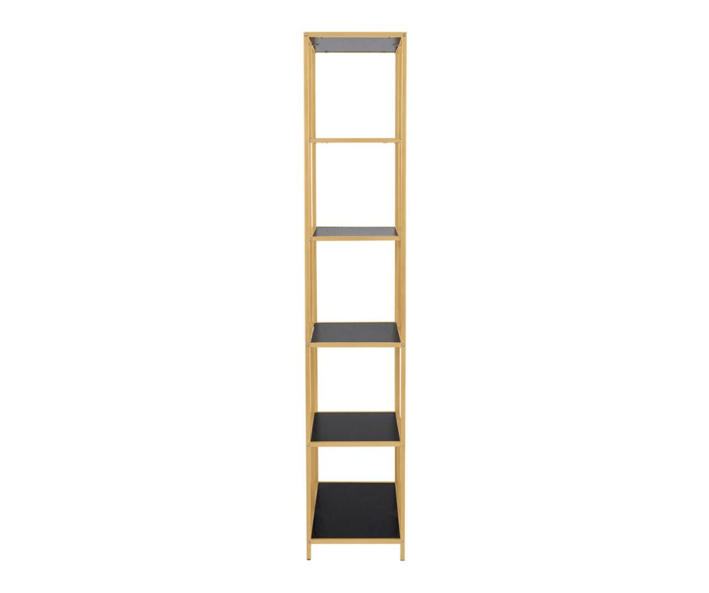 Seaford Tall Gold Metal Bookcase with 5 Black Shelves