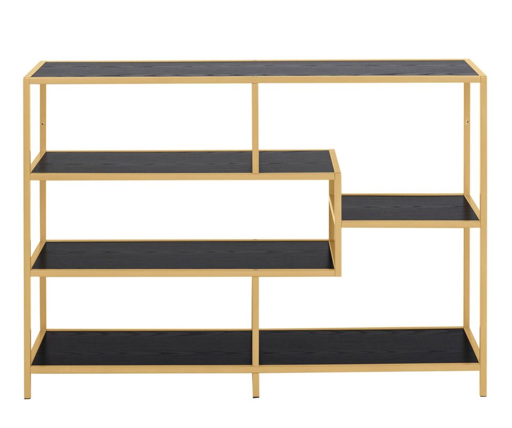 Seaford Wide Gold Metal Bookcase with 4 Black Shelves