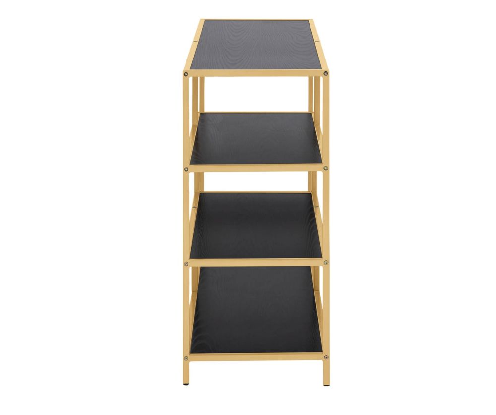 Seaford Wide Gold Metal Bookcase with 4 Black Shelves