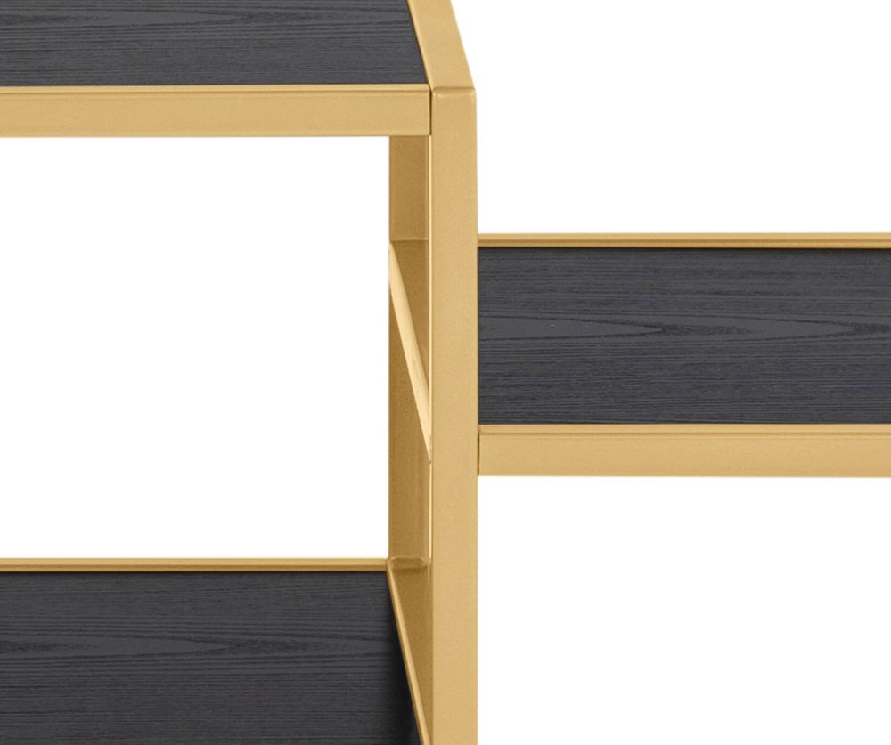 Seaford Wide Gold Metal Bookcase with 4 Black Shelves