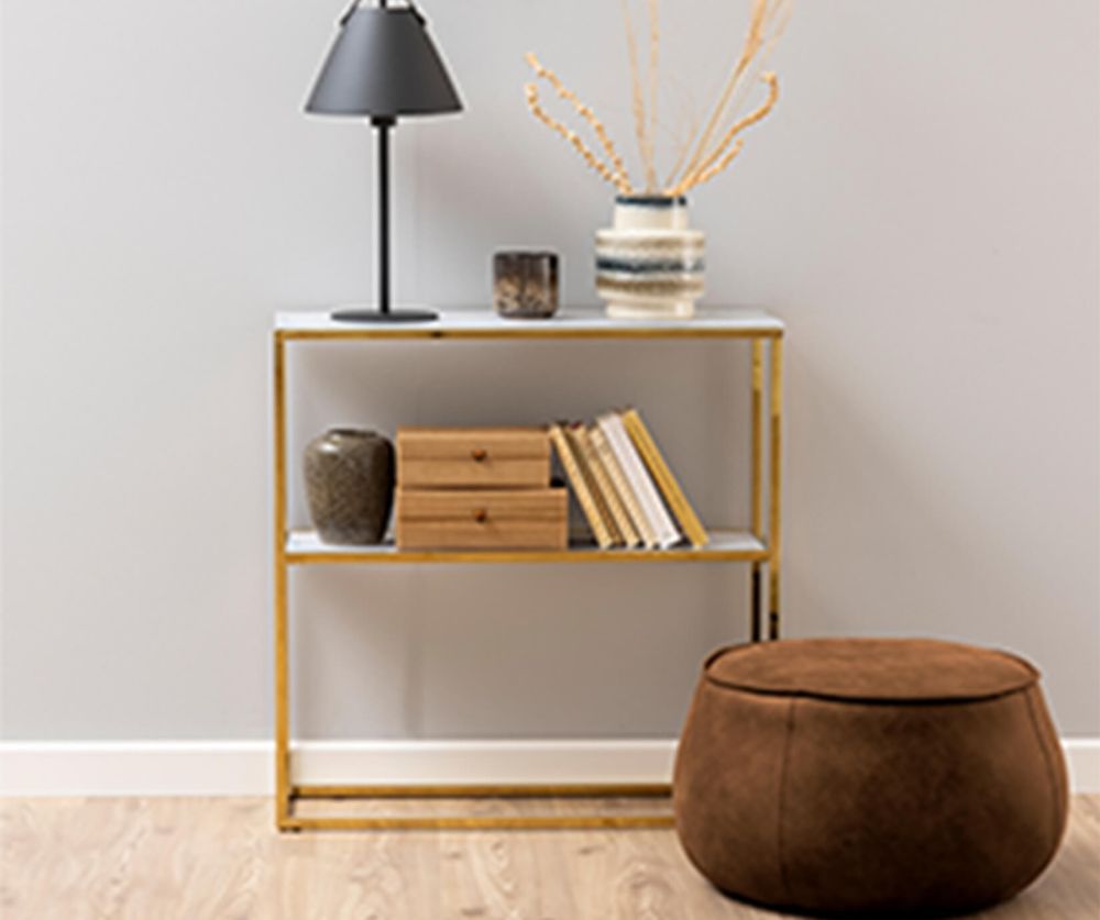 Alisma Console Table with Marble Effect Top And Gold Legs