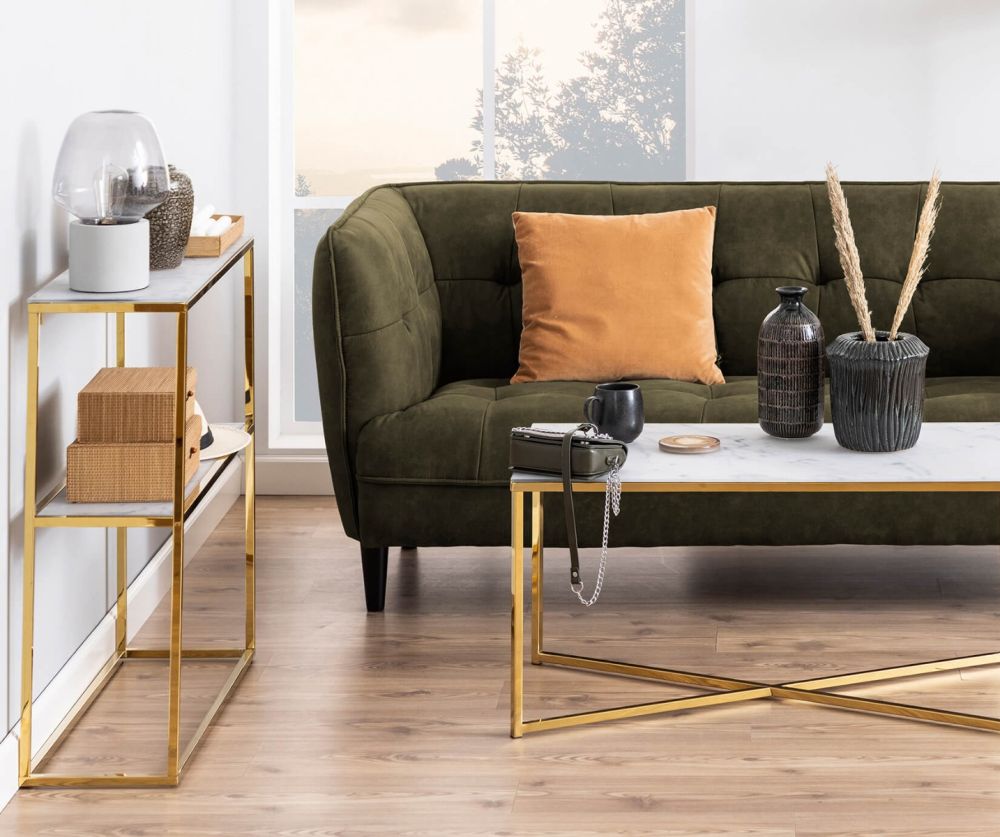 Alisma Console Table with Marble Effect Top And Gold Legs