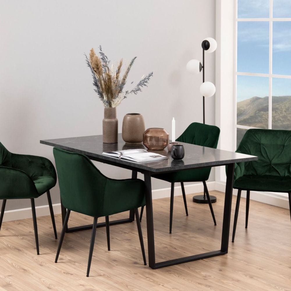 Amble Black Marble Melamine Top Dining Table With Black Legs 