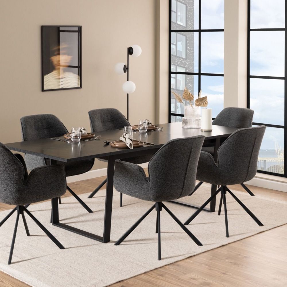Amble Black Marble Melamine Top Dining Table With Black Legs 