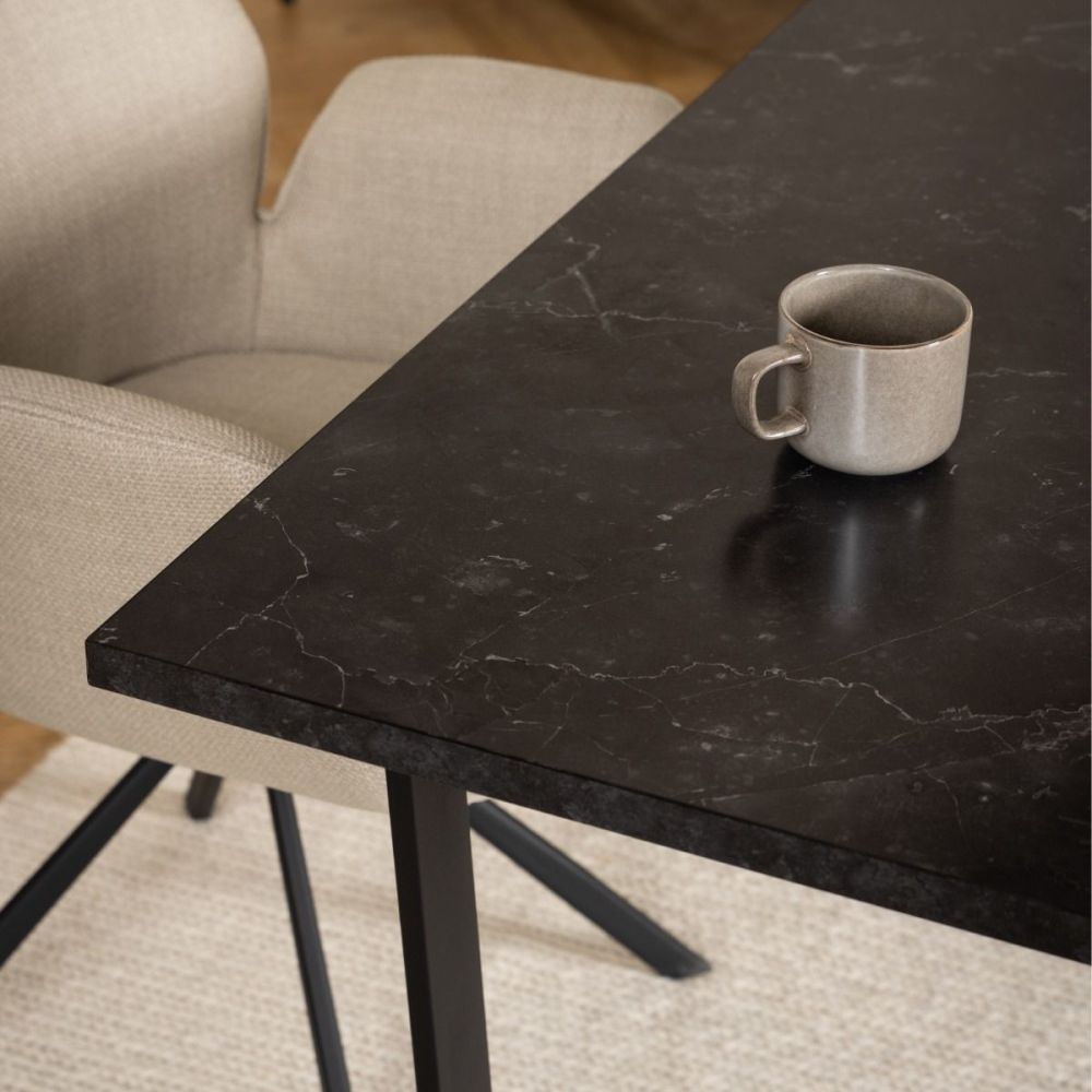 Amble Black Marble Melamine Top Dining Table With Black Legs 