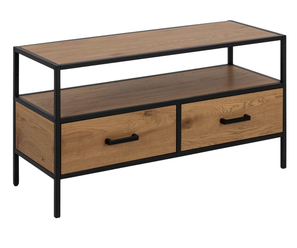 Seaford Black and Oak TV Unit 2 Drawers 
