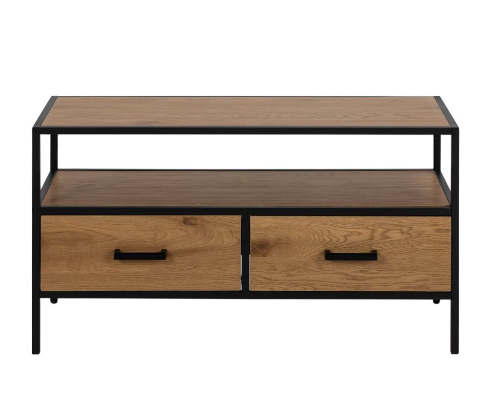Seaford Black and Oak TV Unit 2 Drawers 