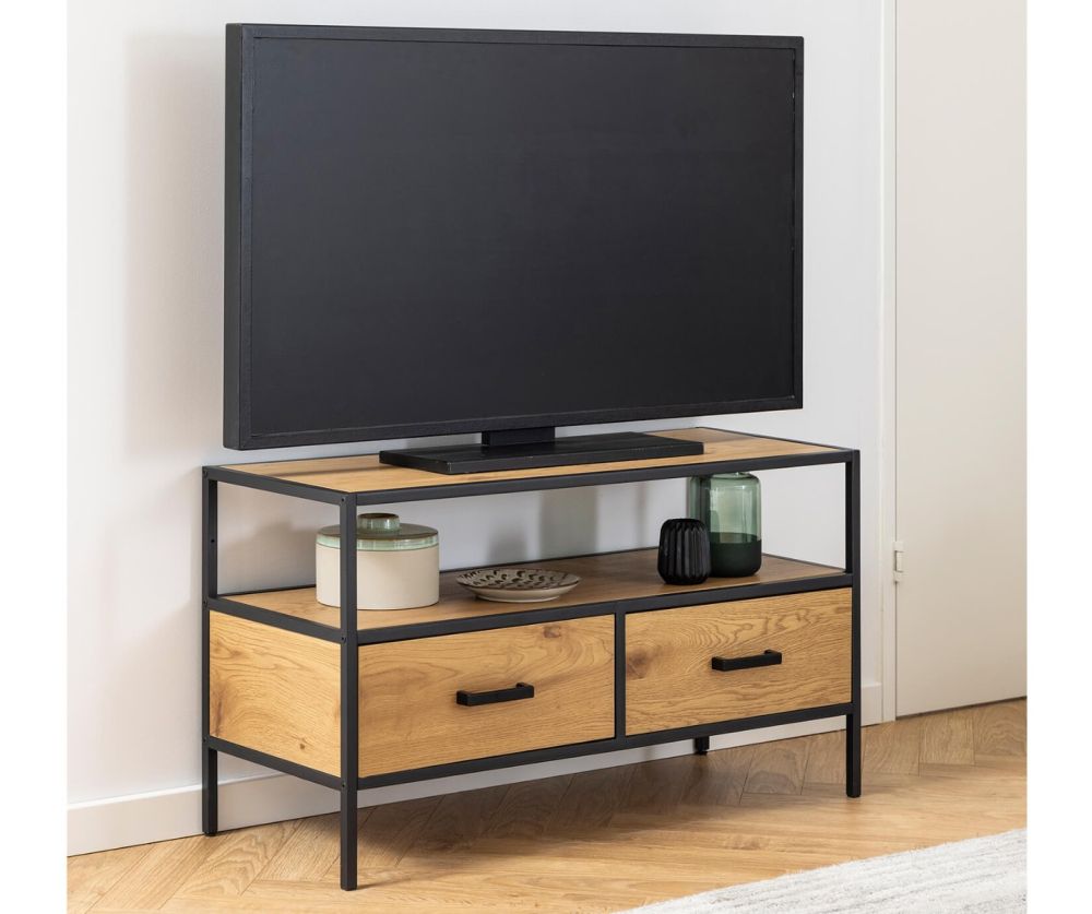 Seaford Black and Oak TV Unit 2 Drawers 