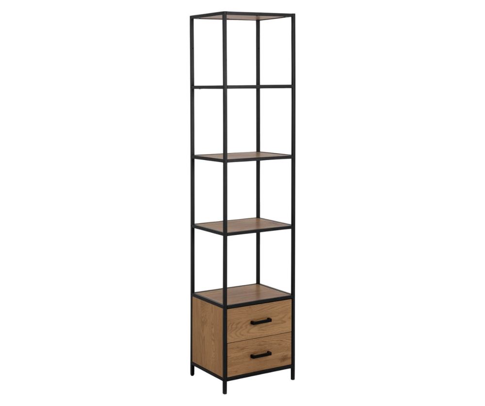 Seaford Black and Oak Bookcase with 2 Drawers and 3 Shelves 