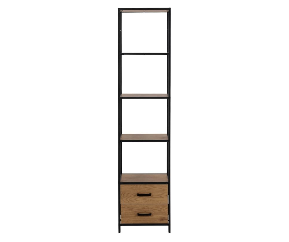 Seaford Black and Oak Bookcase with 2 Drawers and 3 Shelves 