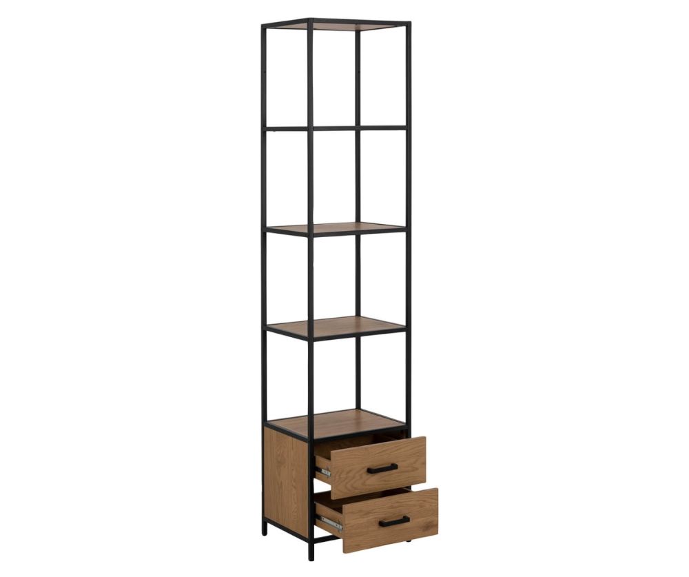 Seaford Black and Oak Bookcase with 2 Drawers and 3 Shelves 