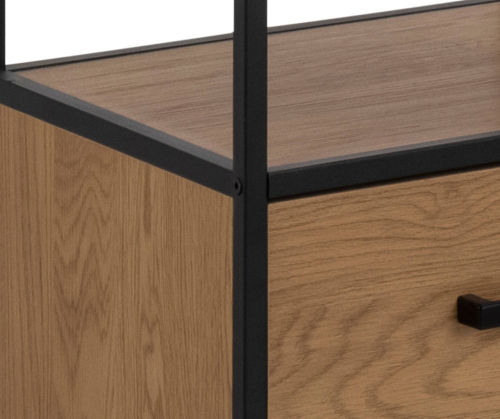 Seaford Black and Oak Bookcase with 2 Drawers and 3 Shelves 