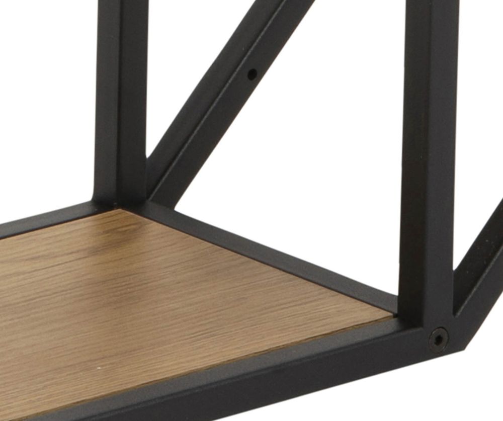 Seaford Black and Oak Octagonal Metal Wall Shelf
