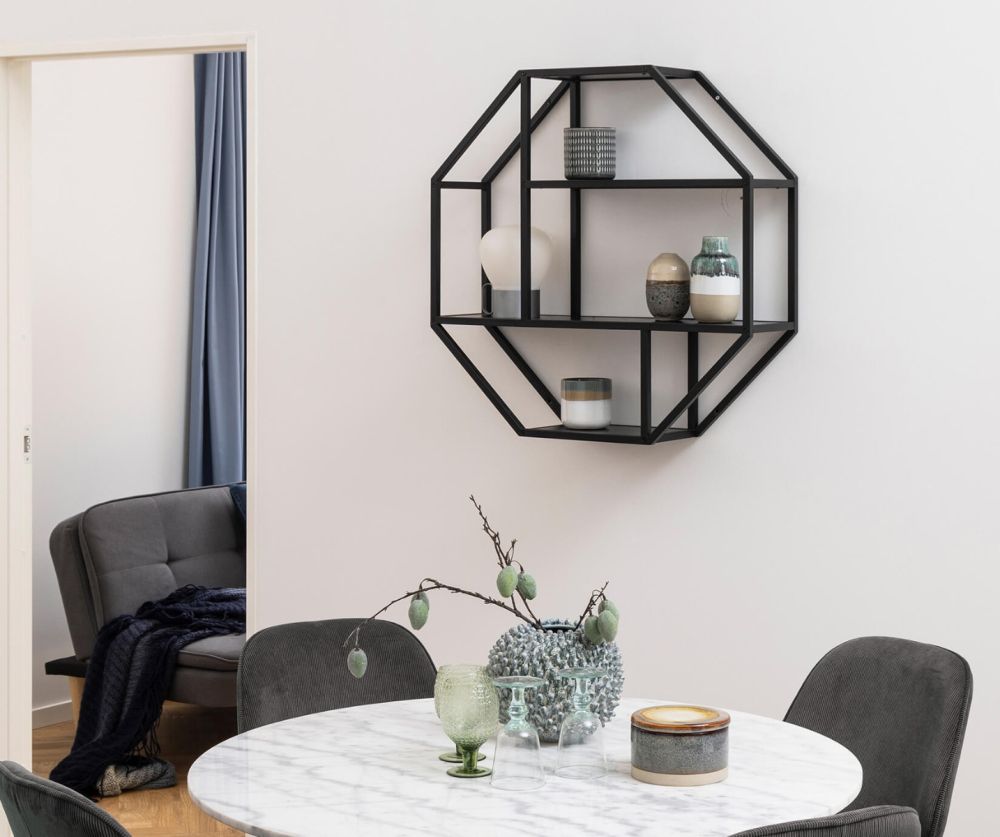 Seaford Octagonal Metal Wall Shelf in Black