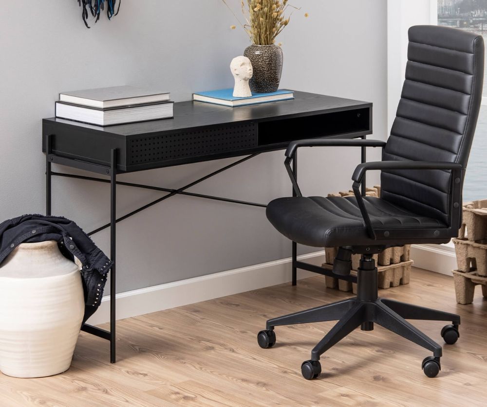Angus Black Sliding Door Office Desk 
