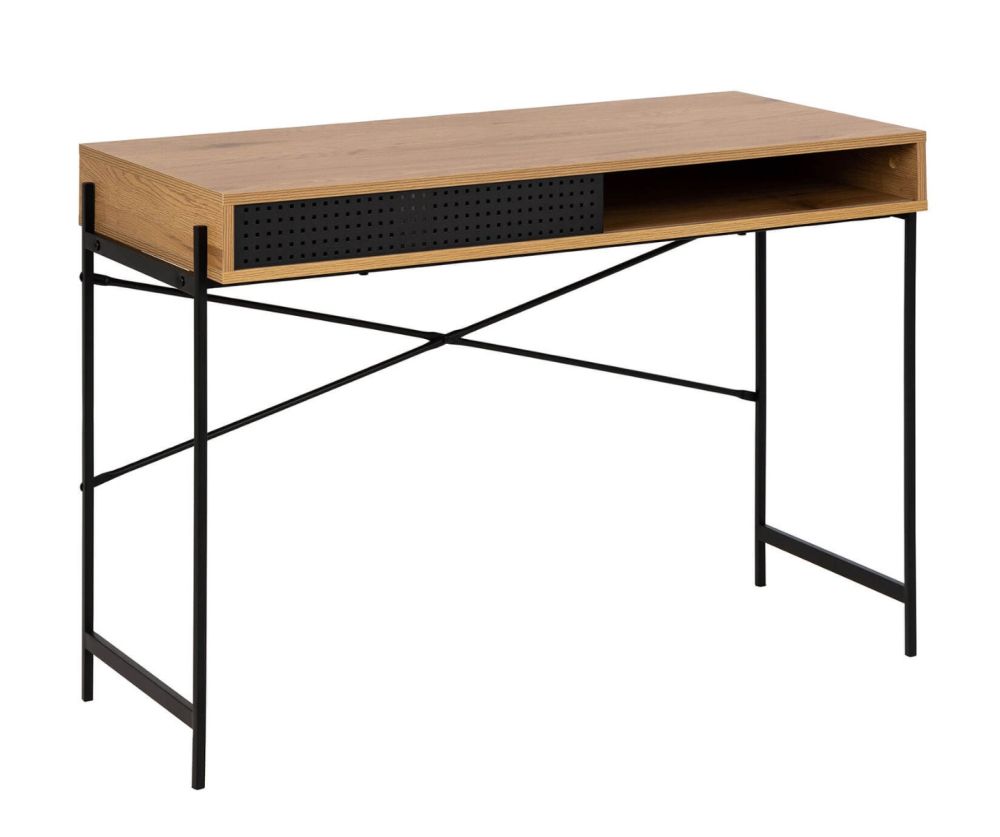 Angus Oak And Black Sliding Door Office Desk 