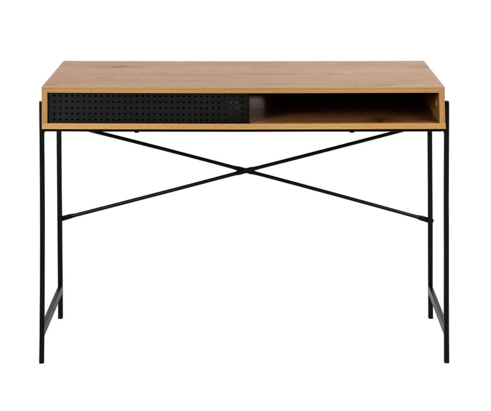 Angus Oak And Black Sliding Door Office Desk 
