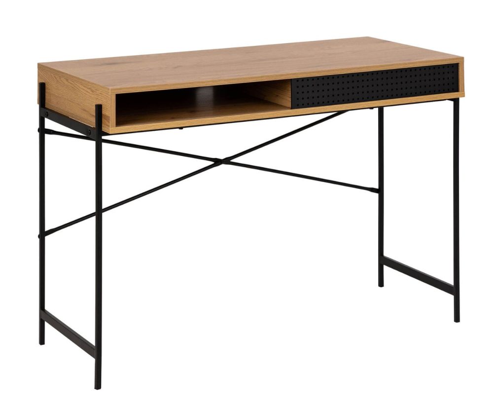 Angus Oak And Black Sliding Door Office Desk 